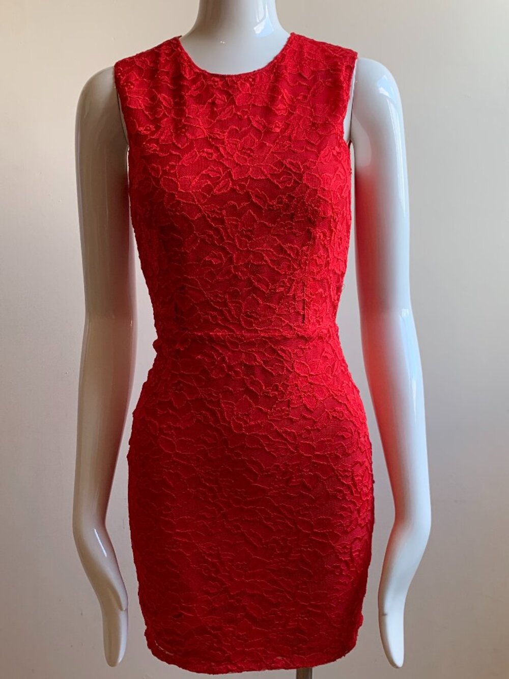 Donna Mizani RED stretchy lace mesh overlay mini nightclub dress XS